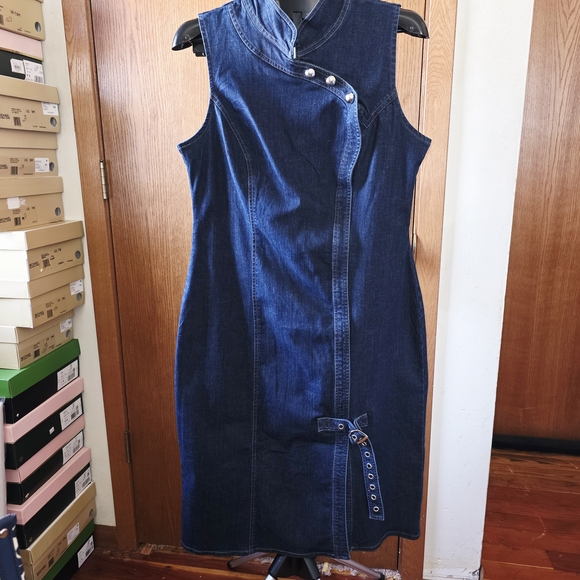 Anthropologie Porridge Denim Hardware Midi Dress Size Large Petite - Picture 4 of 11